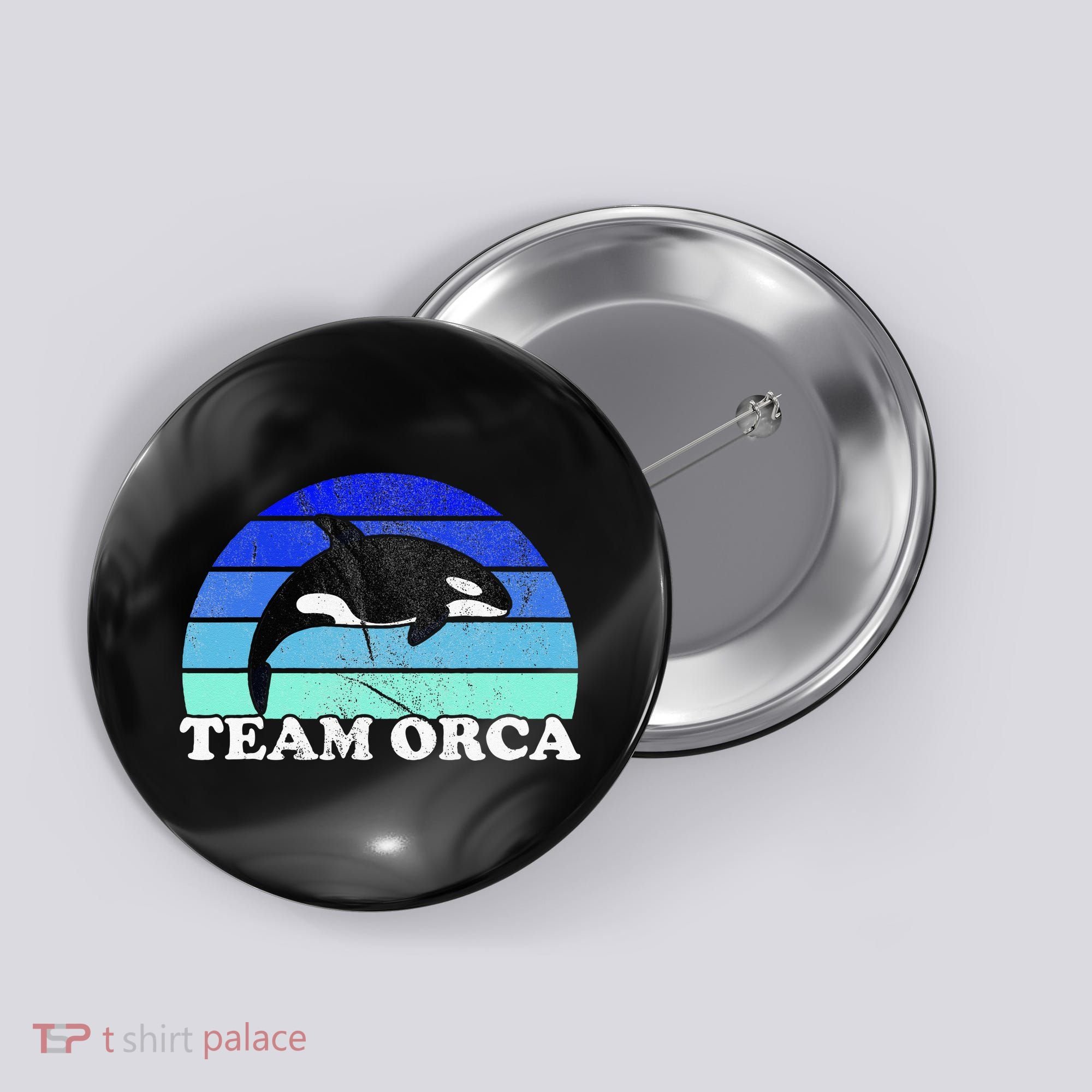Team Orca Whale Orcas Sea Ocean Retro Sunset Button