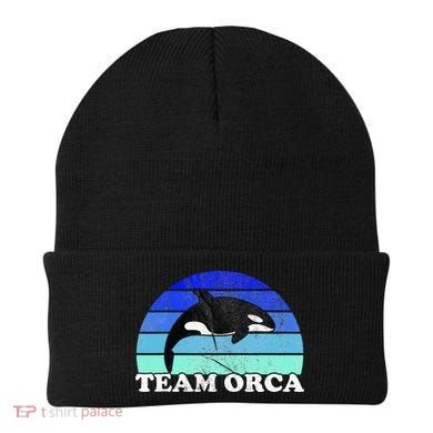 Team Orca Whale Orcas Sea Ocean Retro Sunset Beanie
