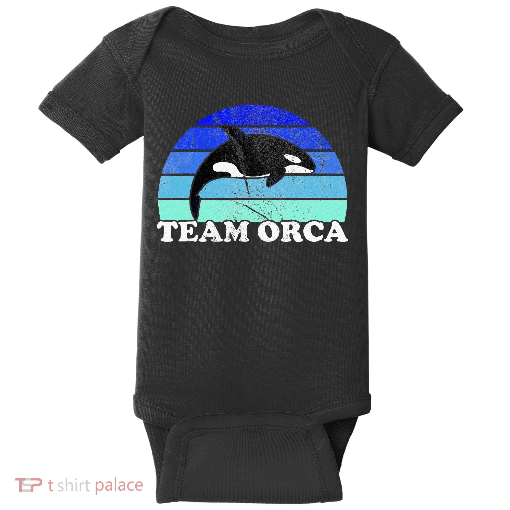 Team Orca Whale Orcas Sea Ocean Retro Sunset Baby Bodysuit
