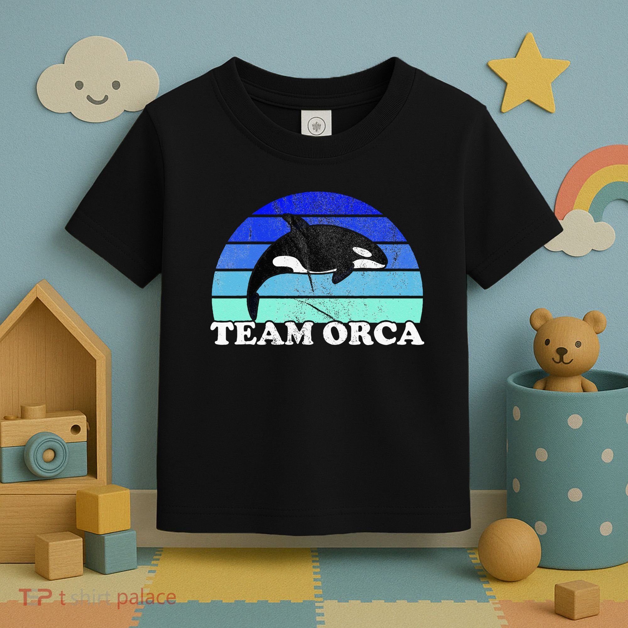 Team Orca Whale Orcas Sea Ocean Retro Sunset Toddler T-Shirt