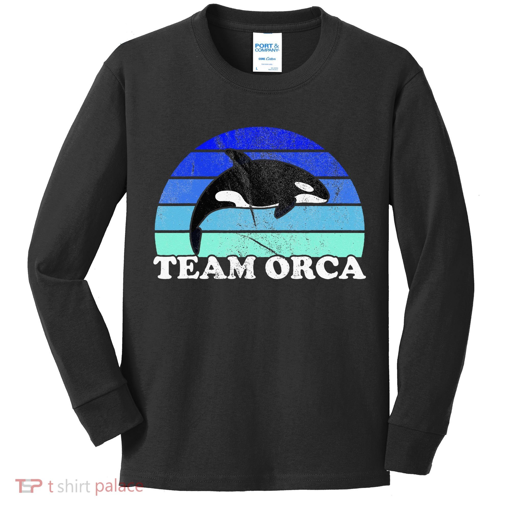 Team Orca Whale Orcas Sea Ocean Retro Sunset Kids Long Sleeve Shirt