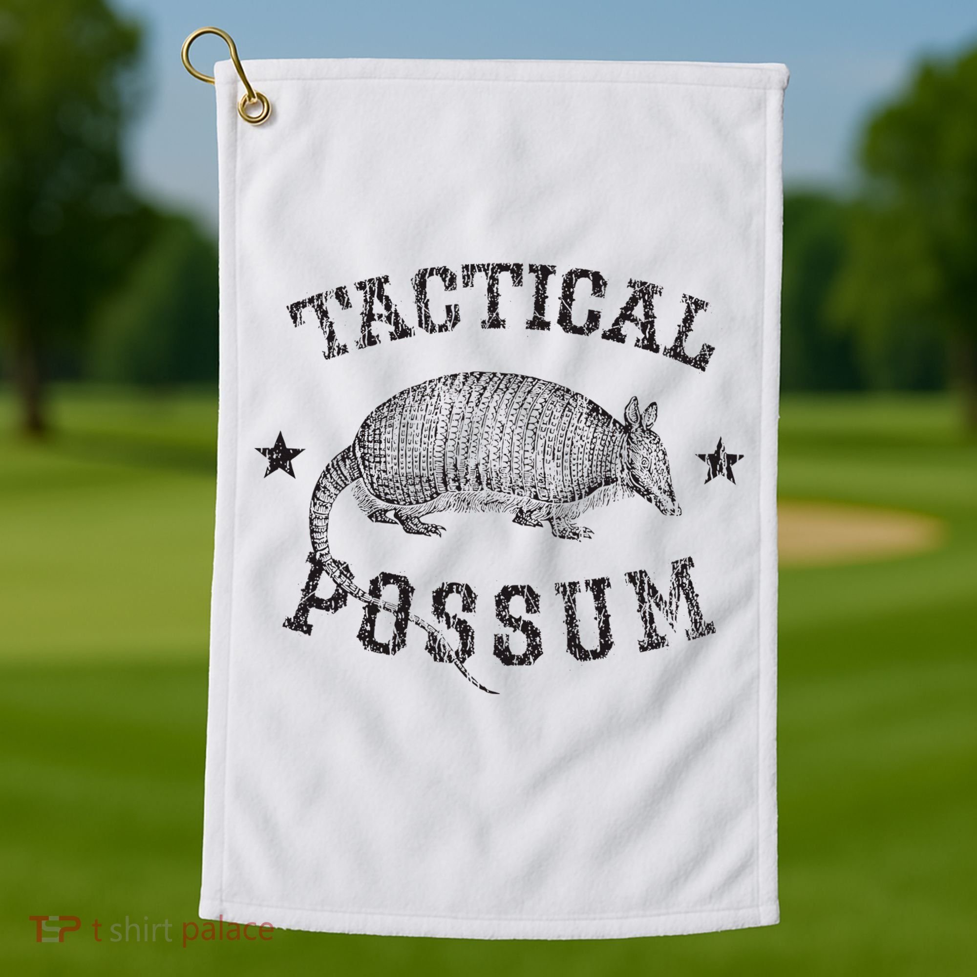 Tactical Possum Armadillo Animal Pun Texas Funny Golf Towel