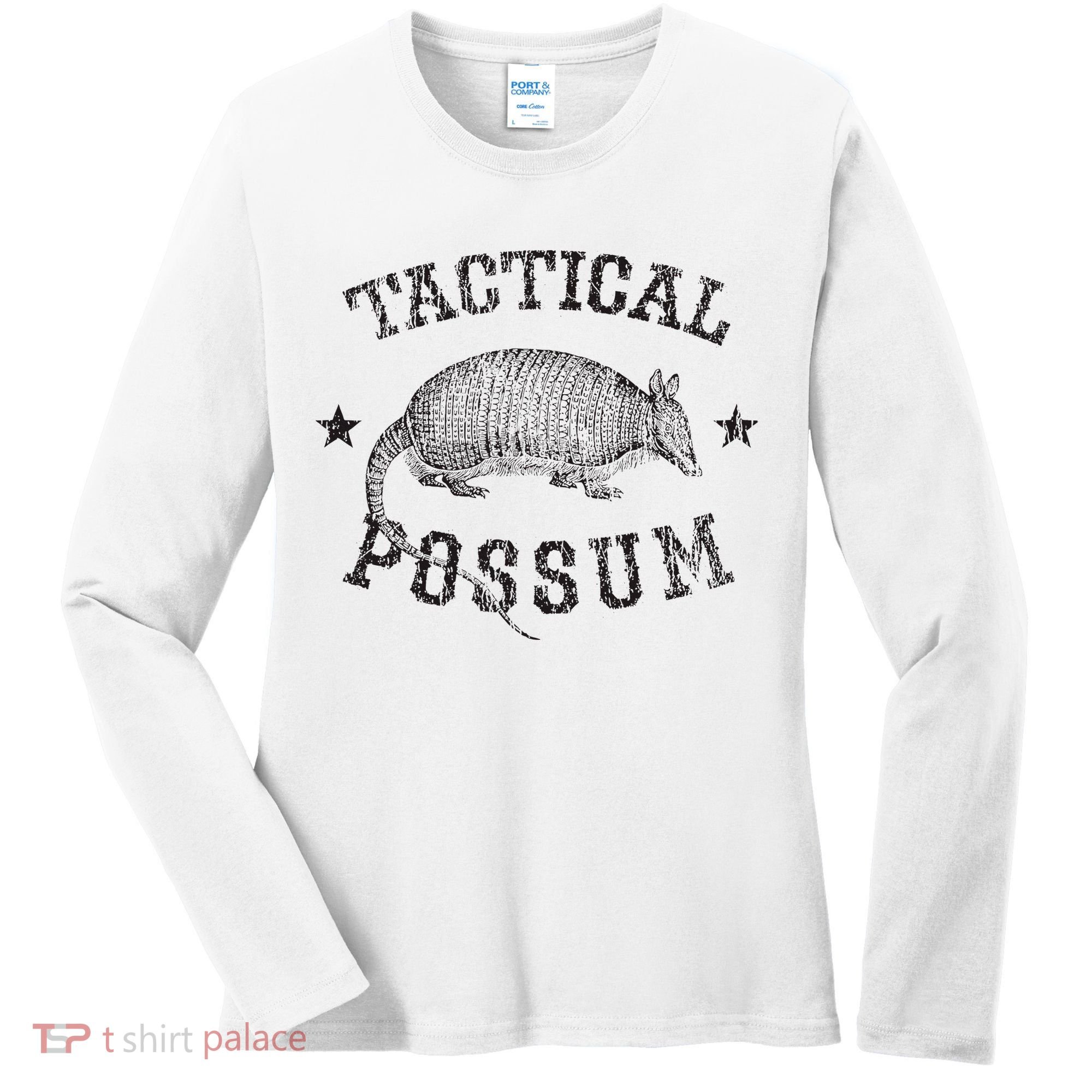 Tactical Possum Armadillo Animal Pun Texas Funny Women's Long Sleeve Shirt