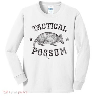 Tactical Possum Armadillo Animal Pun Texas Funny Kids Long Sleeve Shirt