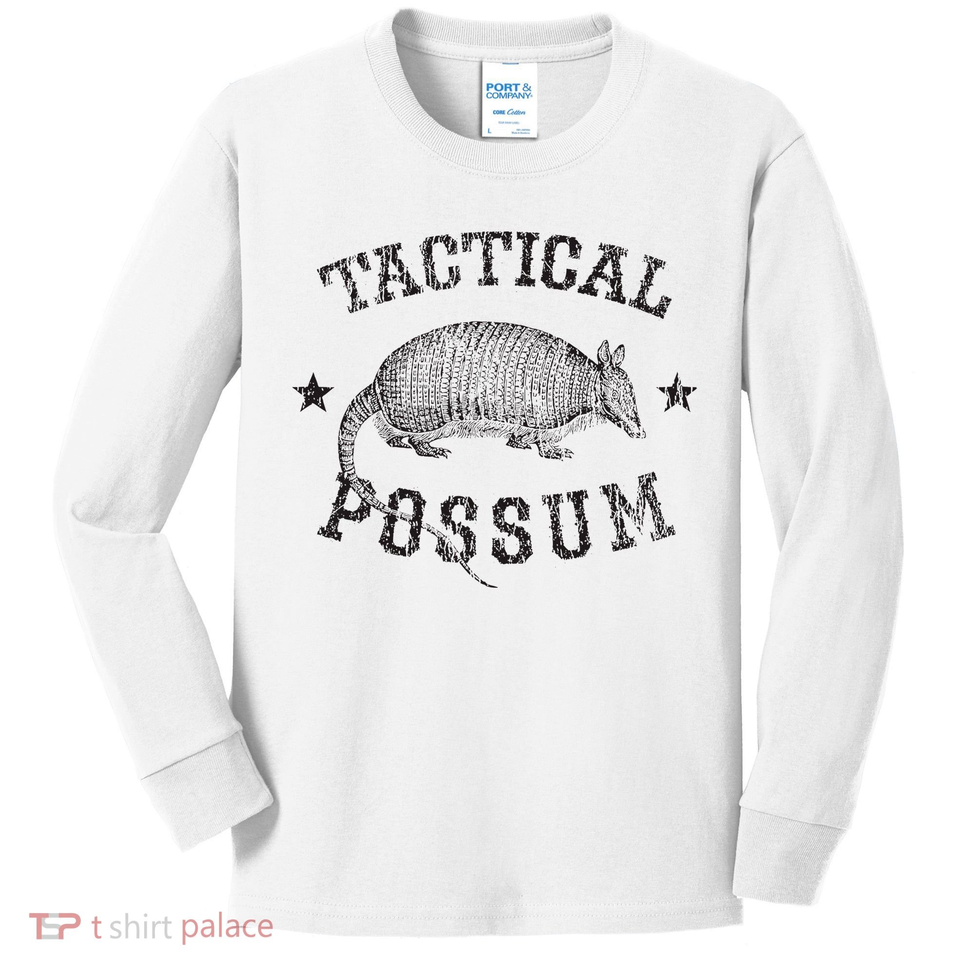 Tactical Possum Armadillo Animal Pun Texas Funny Kids Long Sleeve Shirt