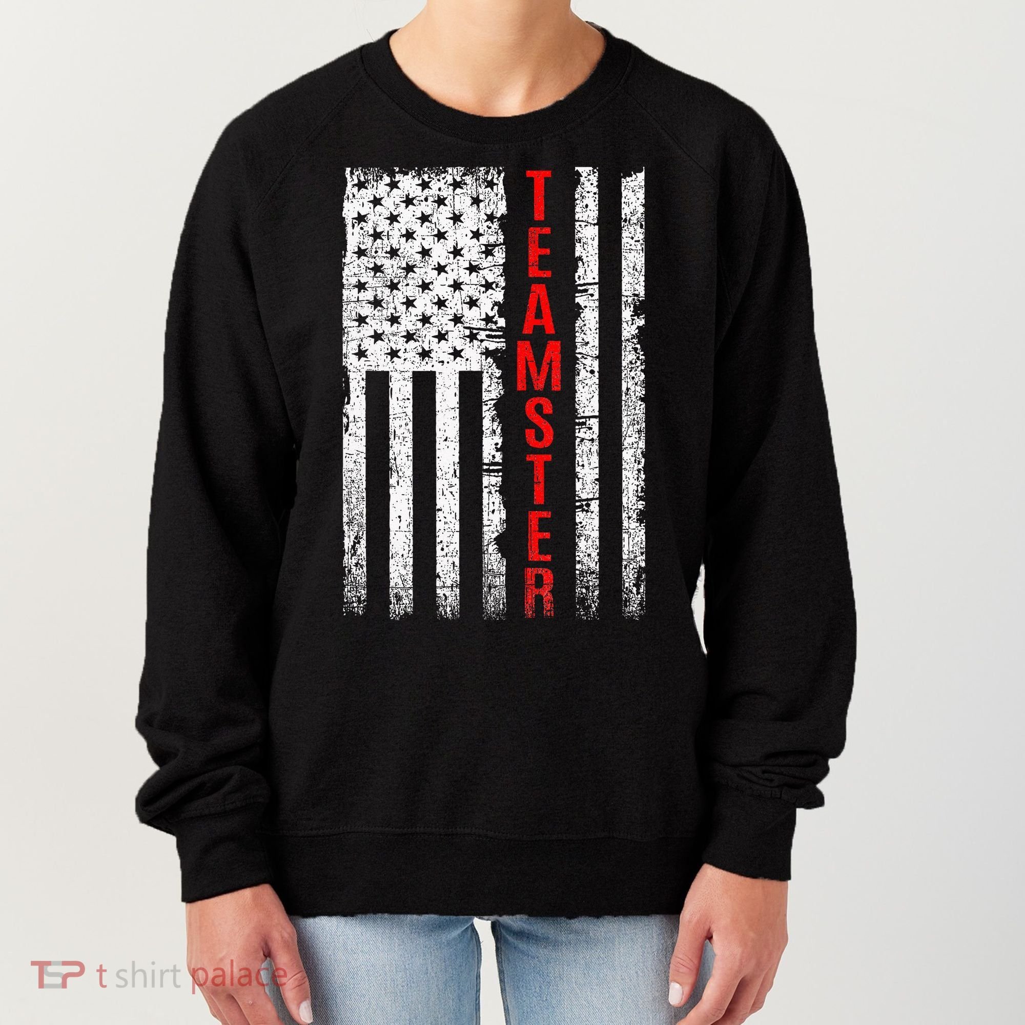 Teamster Proud American Flag Distressed Women's Sweatshirt