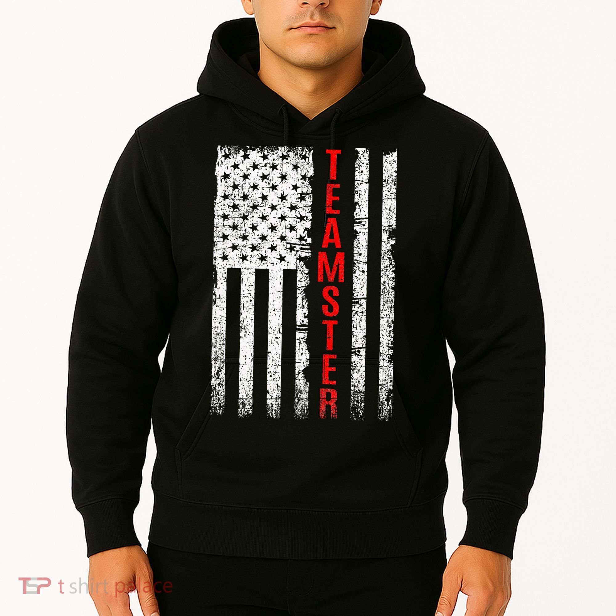 Teamster Proud American Flag Distressed Hoodie