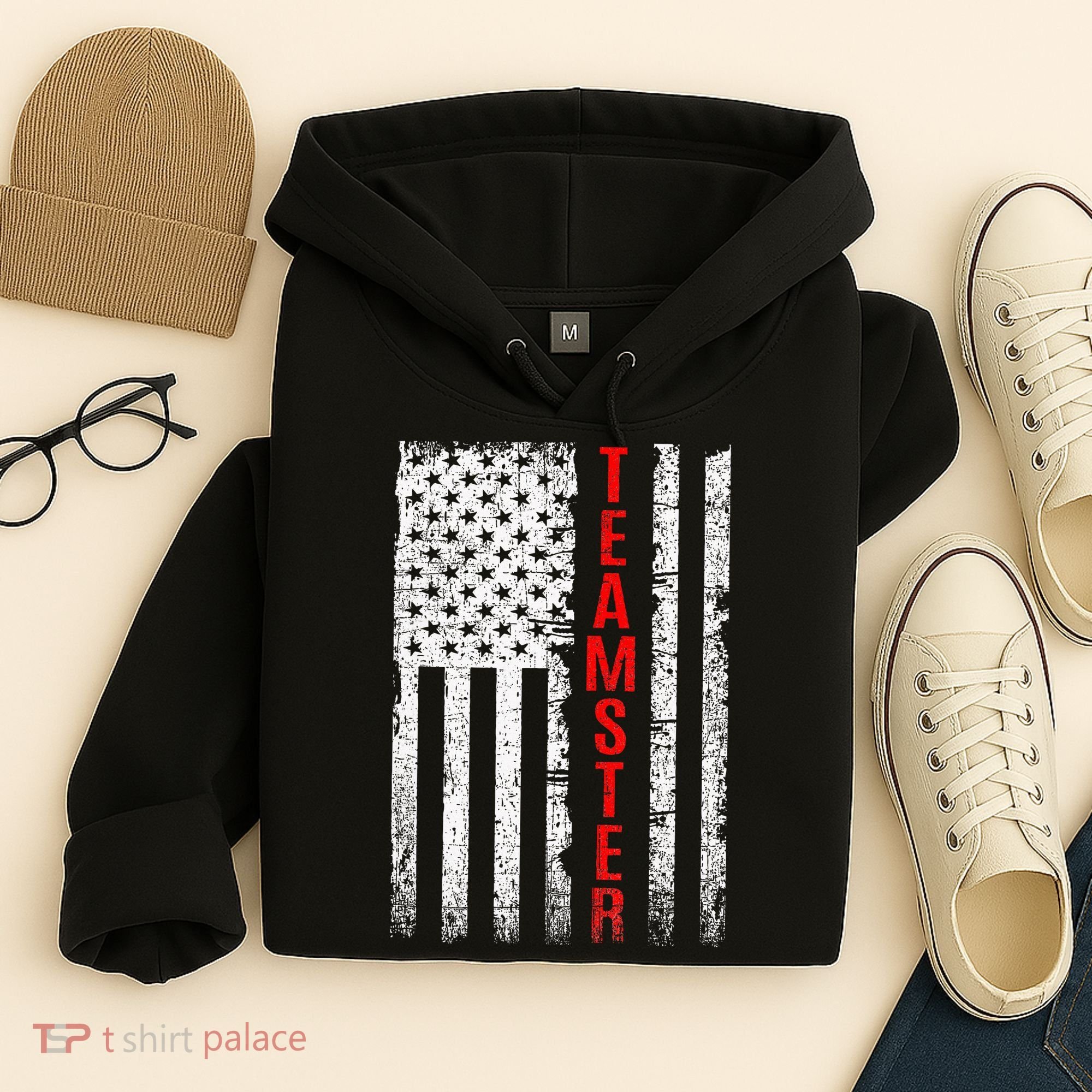 Teamster Proud American Flag Distressed Hoodie