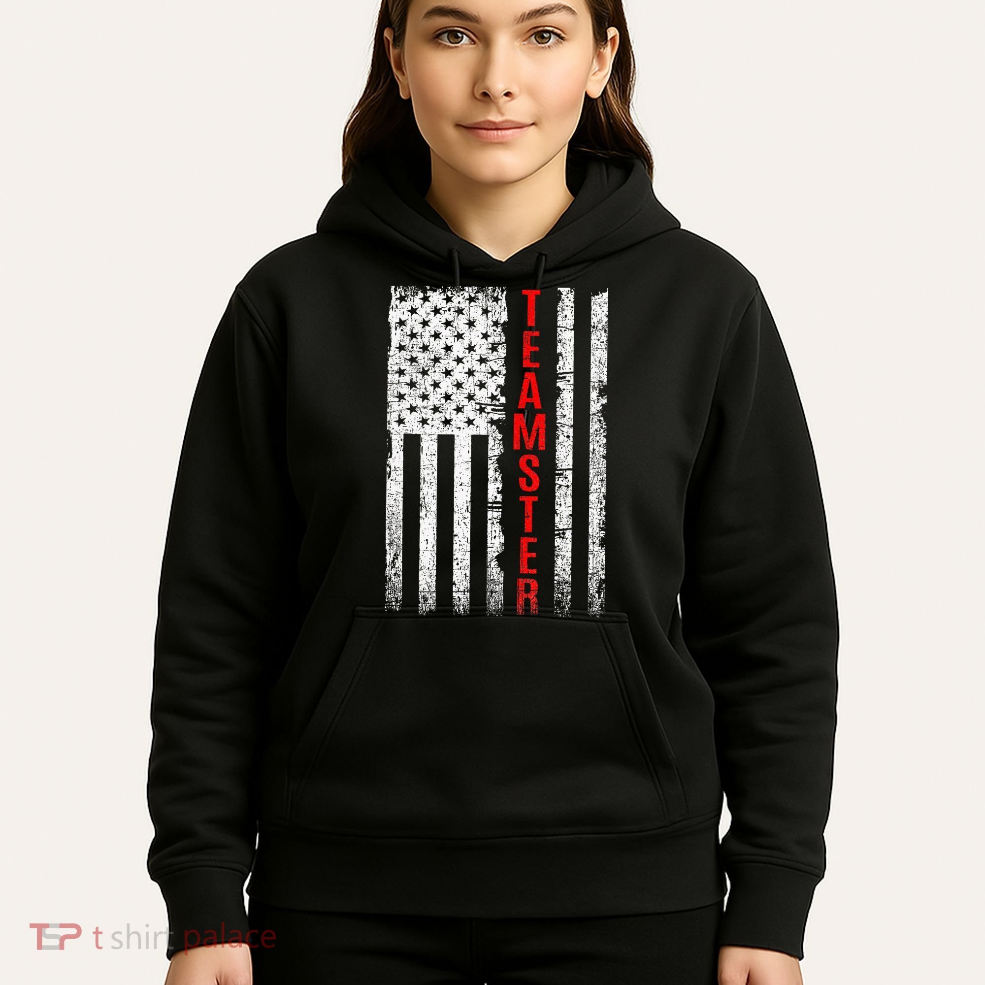 Teamster Proud American Flag Distressed Hoodie