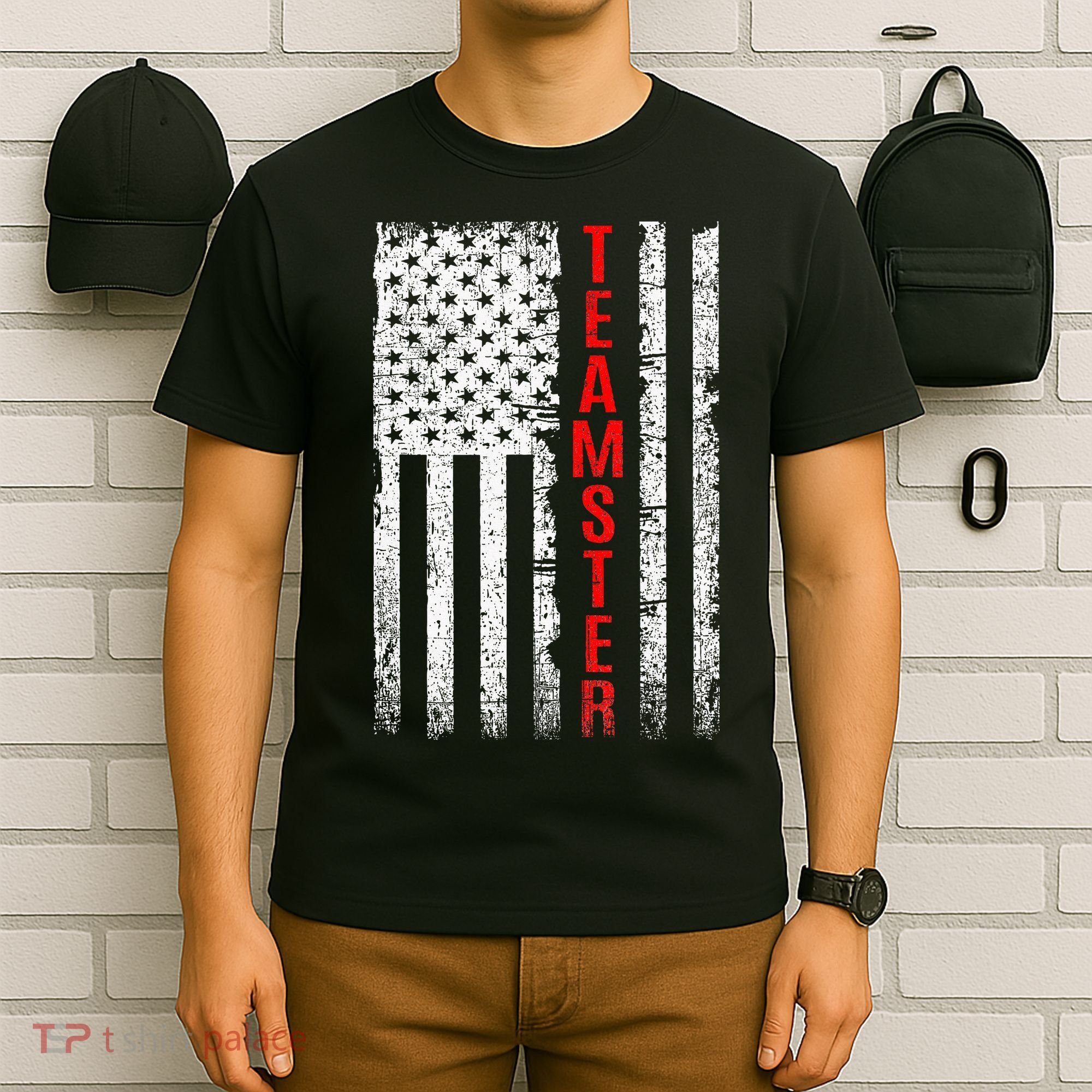 Teamster Proud American Flag Distressed T-Shirt
