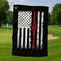 Teamster Proud American Flag Distressed Golf Towel thumb 1