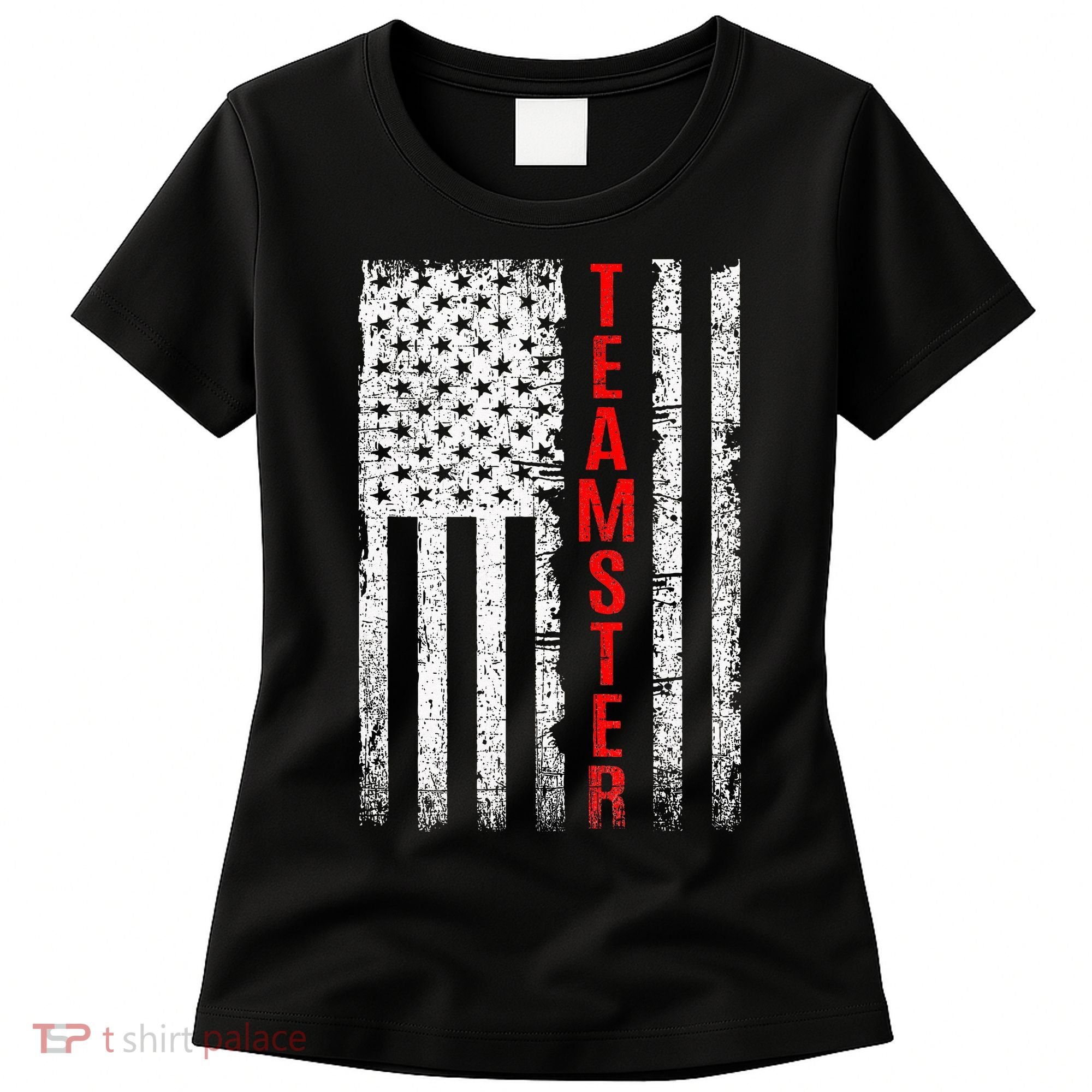 Teamster Proud American Flag Distressed Women's T-Shirt