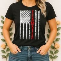 Teamster Proud American Flag Distressed Women's T-Shirt thumb 2