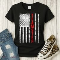 Teamster Proud American Flag Distressed Women's T-Shirt thumb 3
