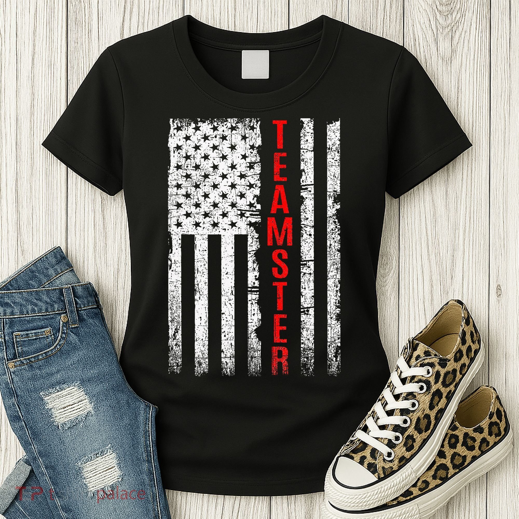 Teamster Proud American Flag Distressed Women's T-Shirt