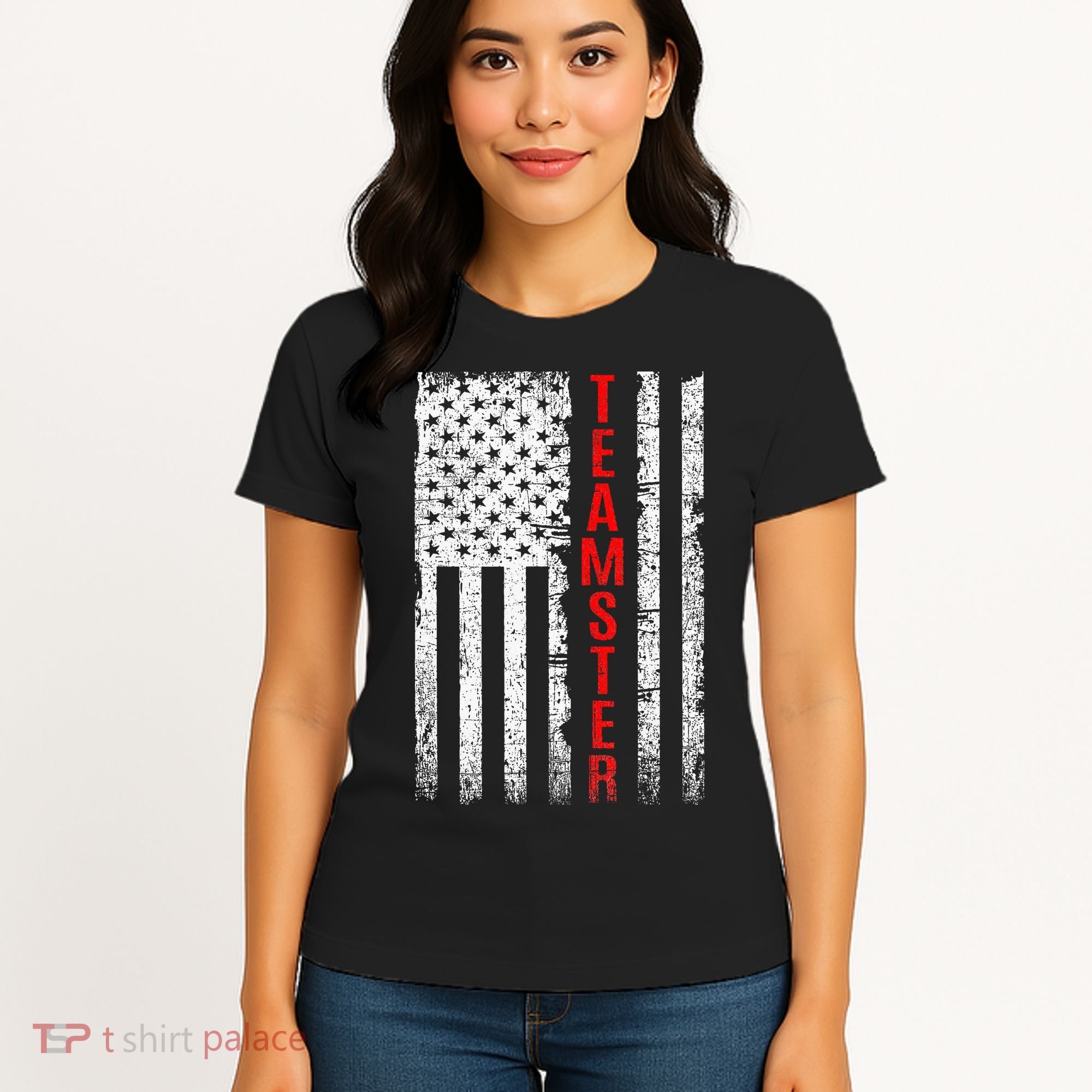 Teamster Proud American Flag Distressed Women's T-Shirt
