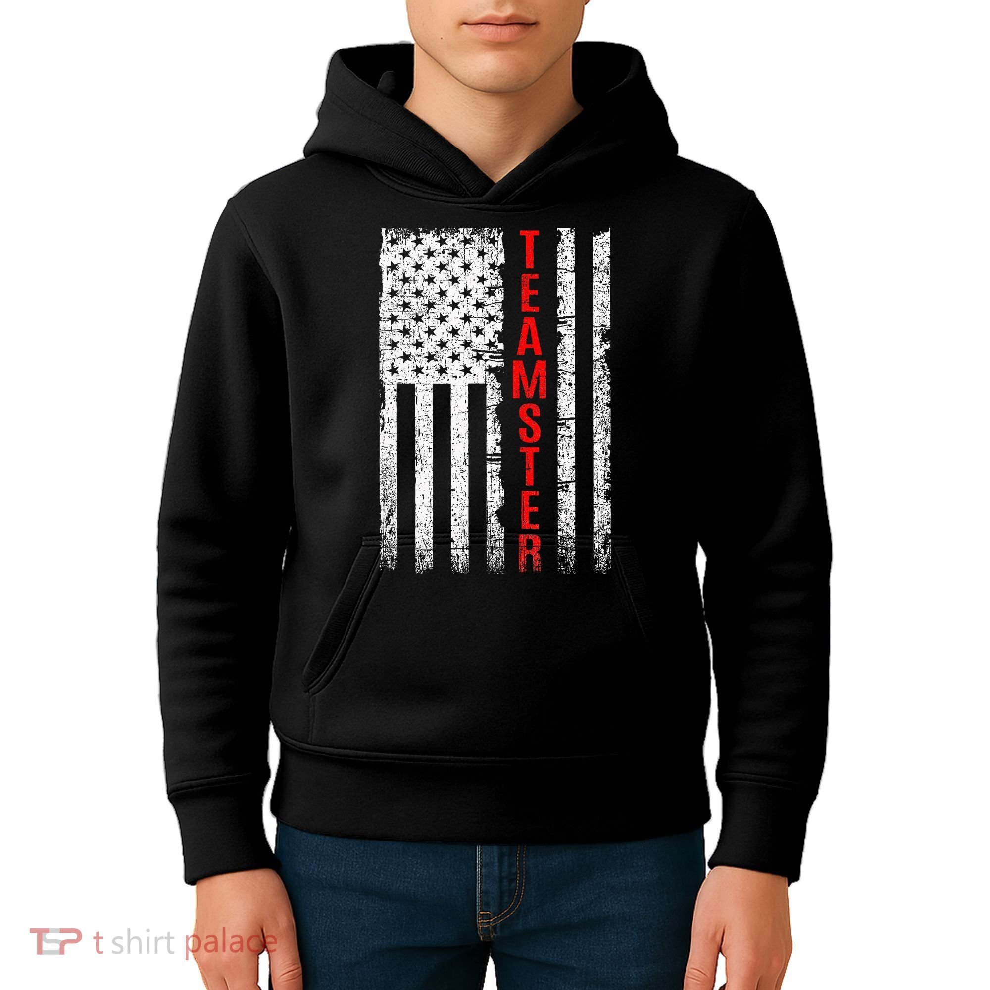 Teamster Proud American Flag Distressed Kids Hoodie