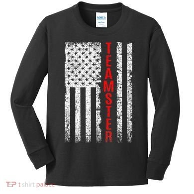Teamster Proud American Flag Distressed Kids Long Sleeve Shirt