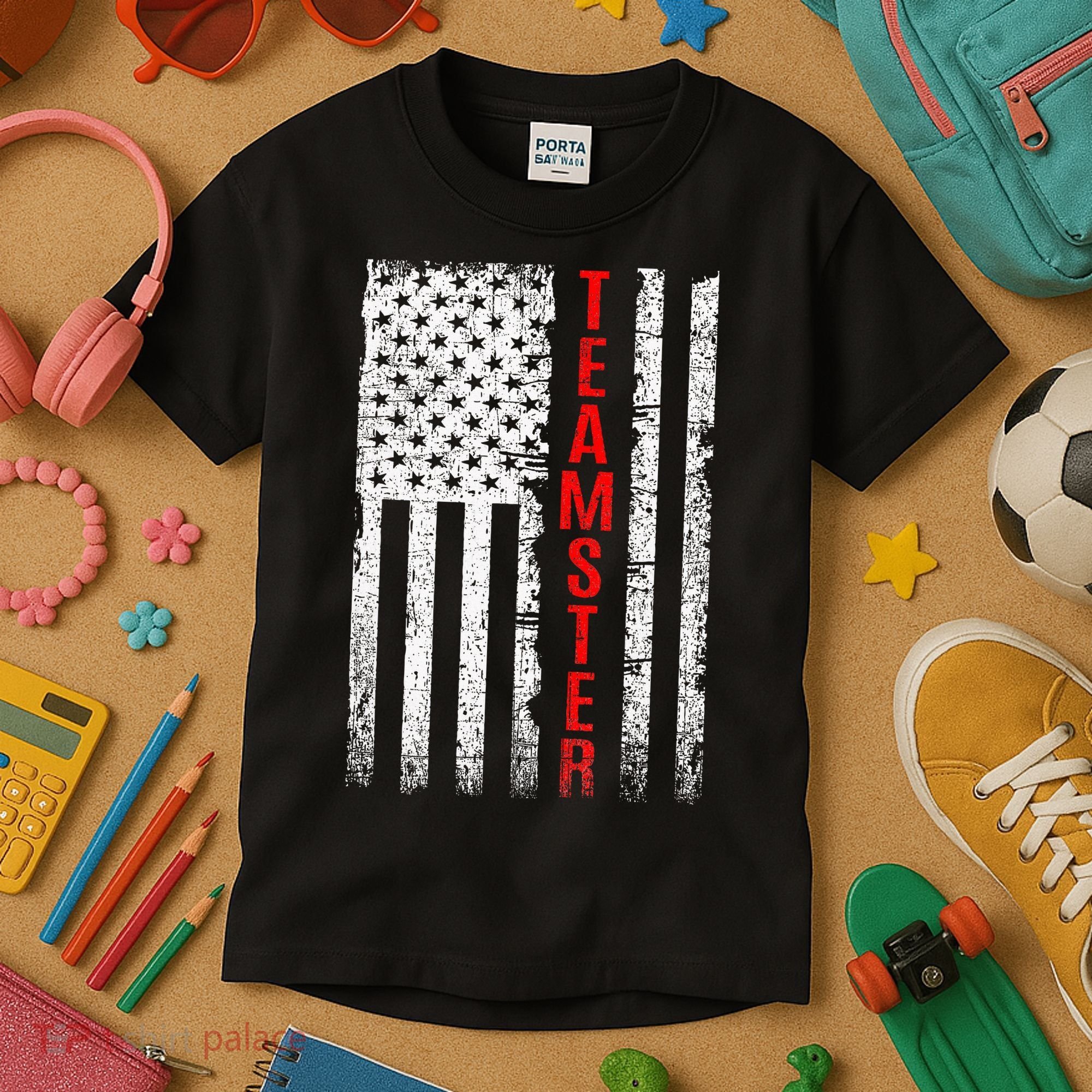 Teamster Proud American Flag Distressed Kids T-Shirt