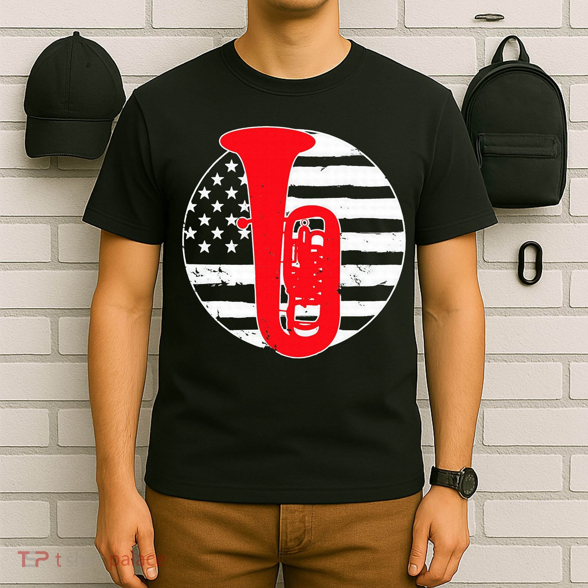 Tuba Player American USA Flag 4th Of July Vintage T-Shirt
