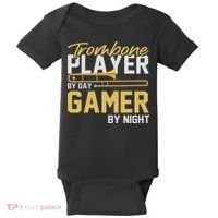 Trombone Player By Day Gamer By Night Band Trombone Baby Bodysuit thumb 0