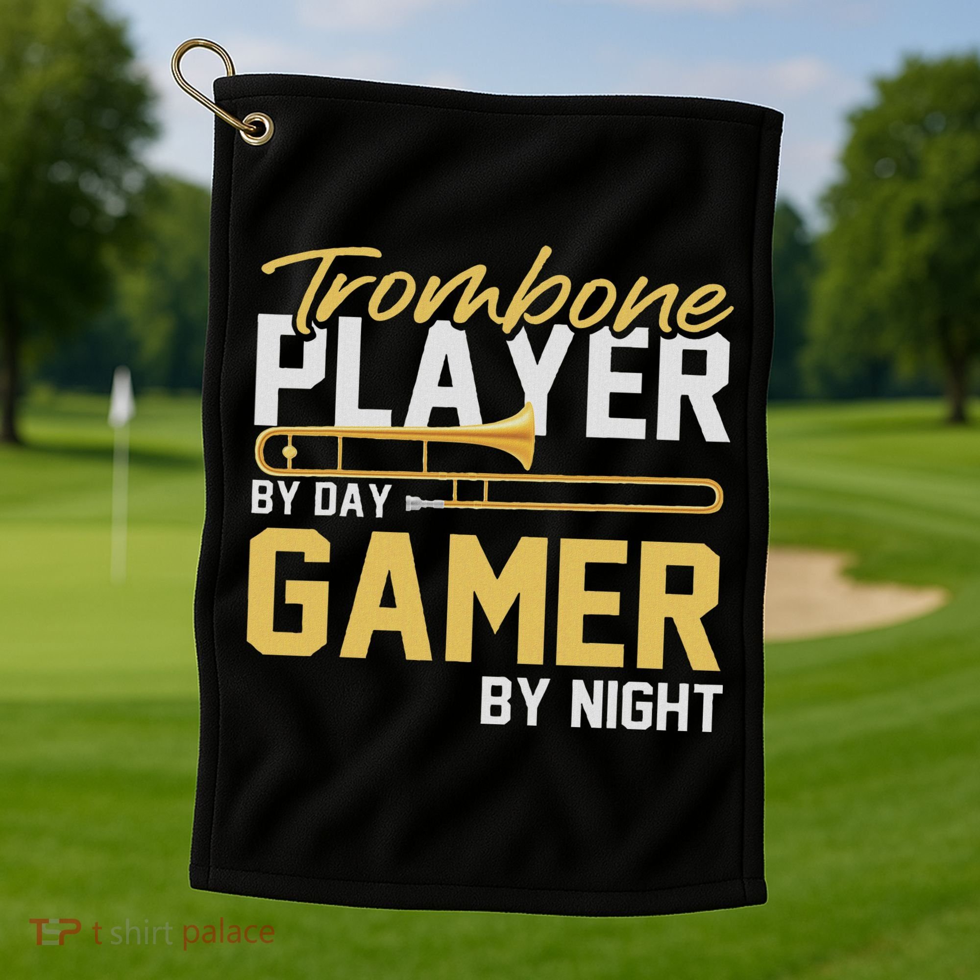 Trombone Player By Day Gamer By Night Band Trombone Golf Towel