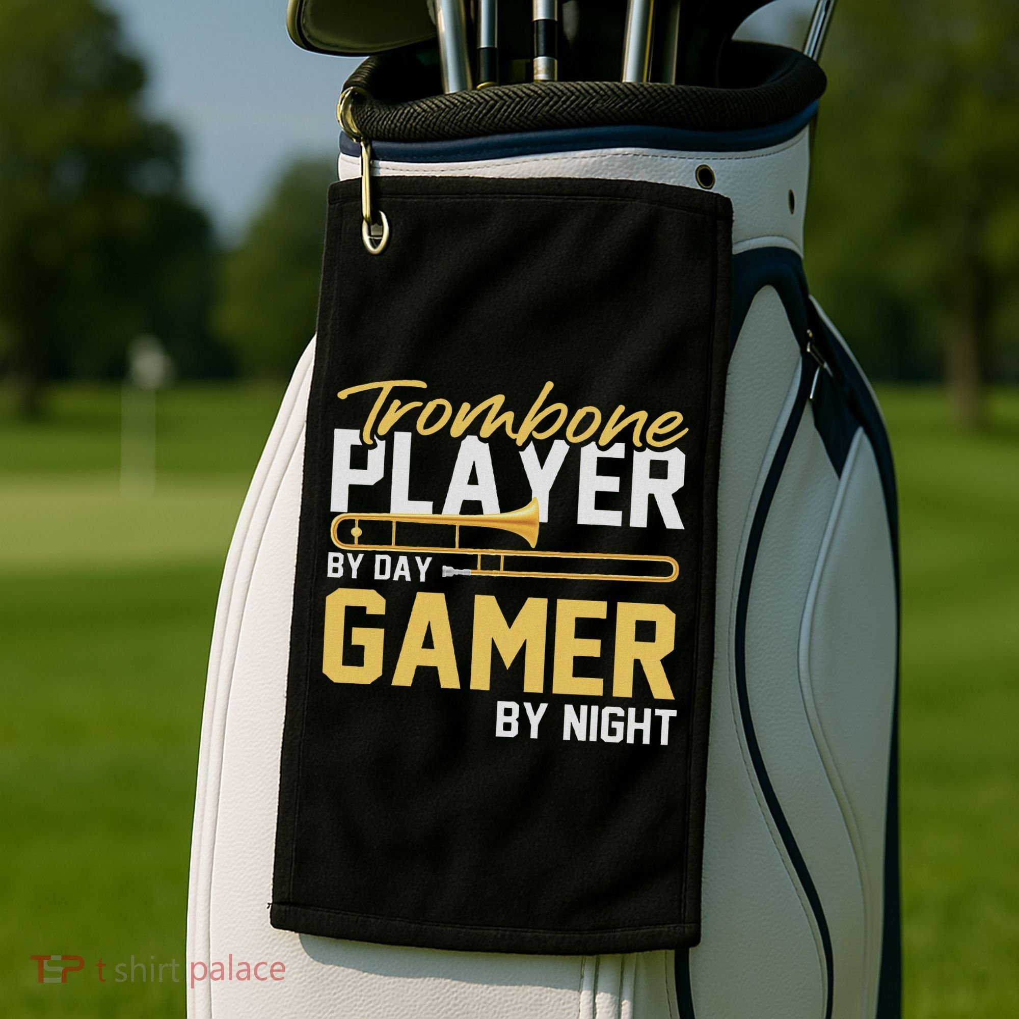 Trombone Player By Day Gamer By Night Band Trombone Golf Towel