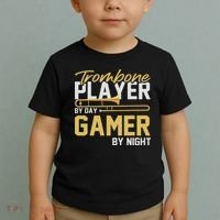 Trombone Player By Day Gamer By Night Band Trombone Toddler T-Shirt thumb 2