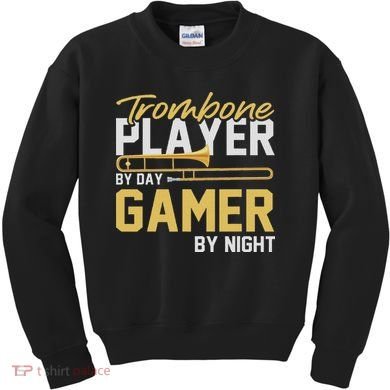 Trombone Player By Day Gamer By Night Band Trombone Kids Sweatshirt