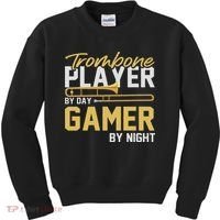 Trombone Player By Day Gamer By Night Band Trombone Kids Sweatshirt thumb 0