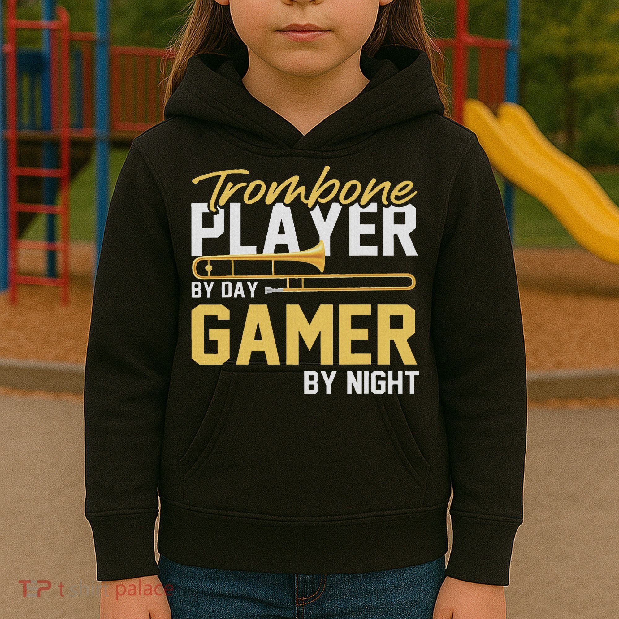Trombone Player By Day Gamer By Night Band Trombone Kids Hoodie