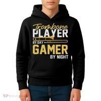 Trombone Player By Day Gamer By Night Band Trombone Kids Hoodie thumb 4
