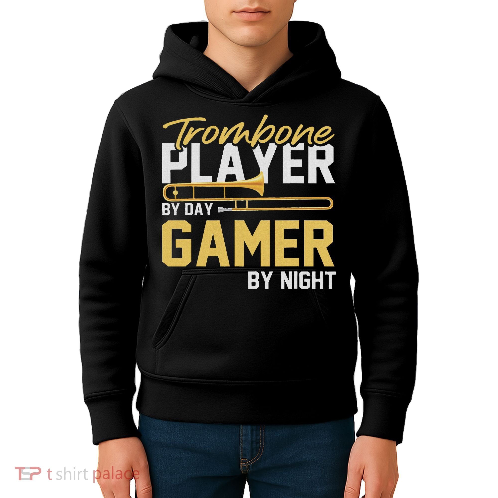 Trombone Player By Day Gamer By Night Band Trombone Kids Hoodie
