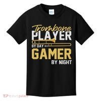 Trombone Player By Day Gamer By Night Band Trombone Kids T-Shirt thumb 0