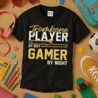 Trombone Player By Day Gamer By Night Band Trombone Kids T-Shirt thumb 3