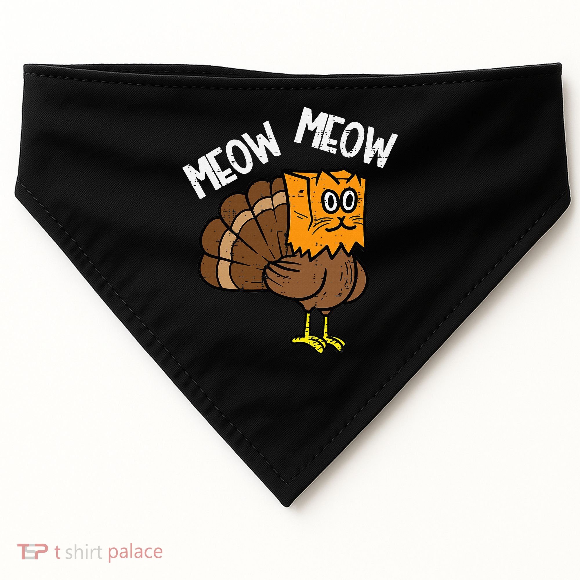 Turkey Paper Bag Meow Funny Thanksgiving Cat USA-Made Doggie Bandana