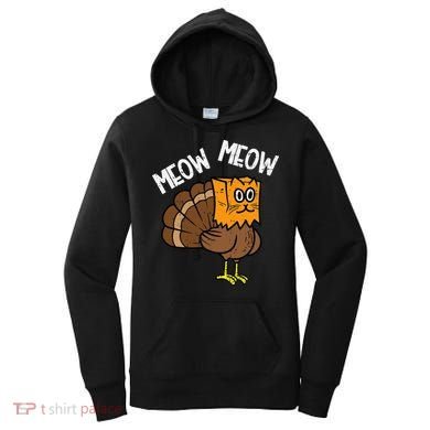 Turkey Paper Bag Meow Funny Thanksgiving Cat Women's Hoodie