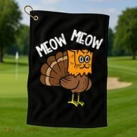 Turkey Paper Bag Meow Funny Thanksgiving Cat Golf Towel thumb 1
