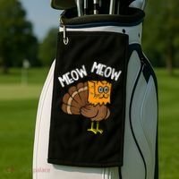 Turkey Paper Bag Meow Funny Thanksgiving Cat Golf Towel thumb 2