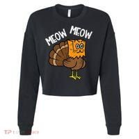 Turkey Paper Bag Meow Funny Thanksgiving Cat Cropped Pullover Crew thumb 0