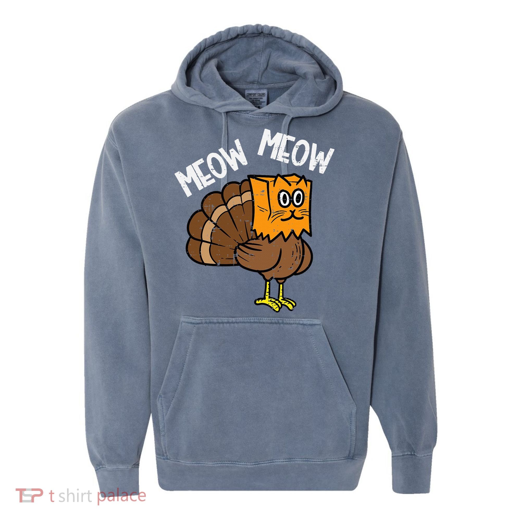 Turkey Paper Bag Meow Funny Thanksgiving Cat Comfort Colors Garment-Dyed Hooded Sweatshirt