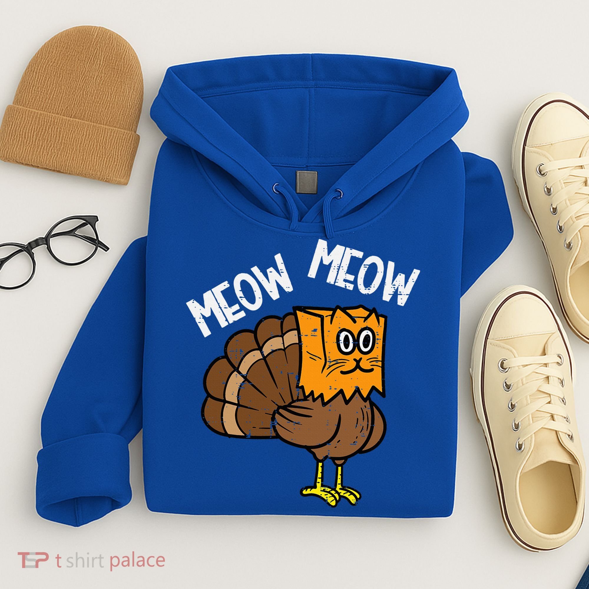Turkey Paper Bag Meow Funny Thanksgiving Cat Hoodie
