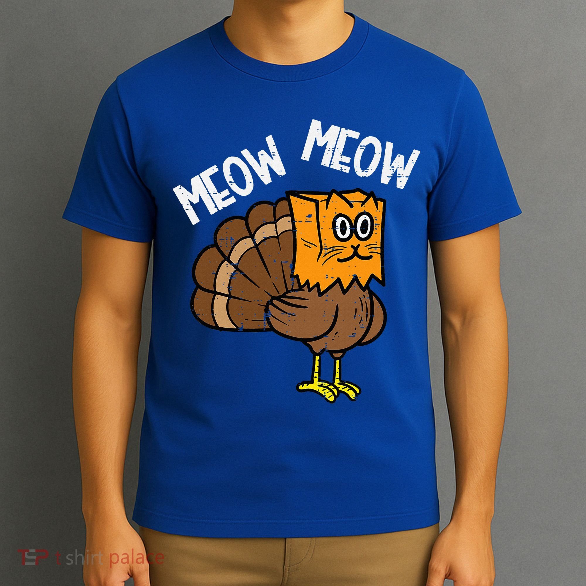 Turkey Paper Bag Meow Funny Thanksgiving Cat T-Shirt
