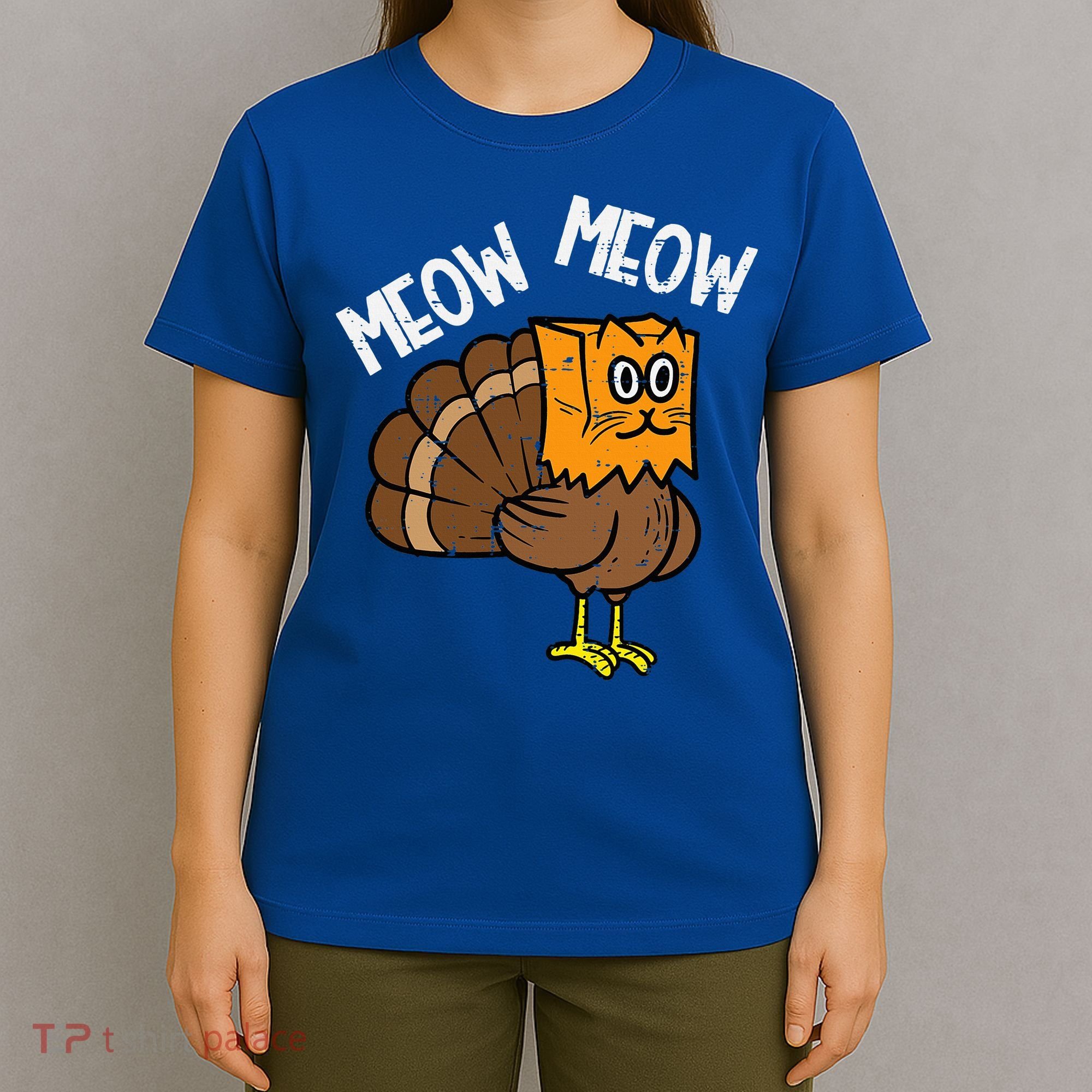 Turkey Paper Bag Meow Funny Thanksgiving Cat T-Shirt