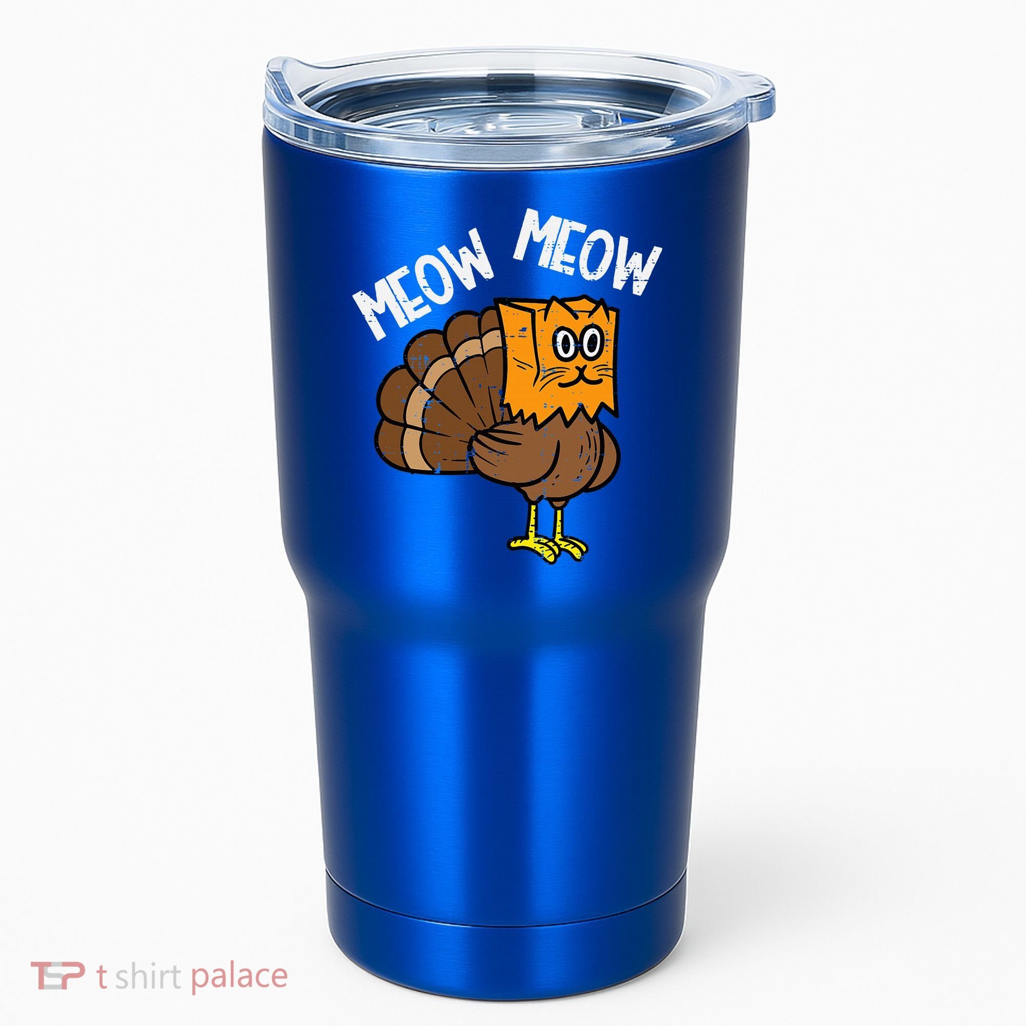 Turkey Paper Bag Meow Funny Thanksgiving Cat Tumbler