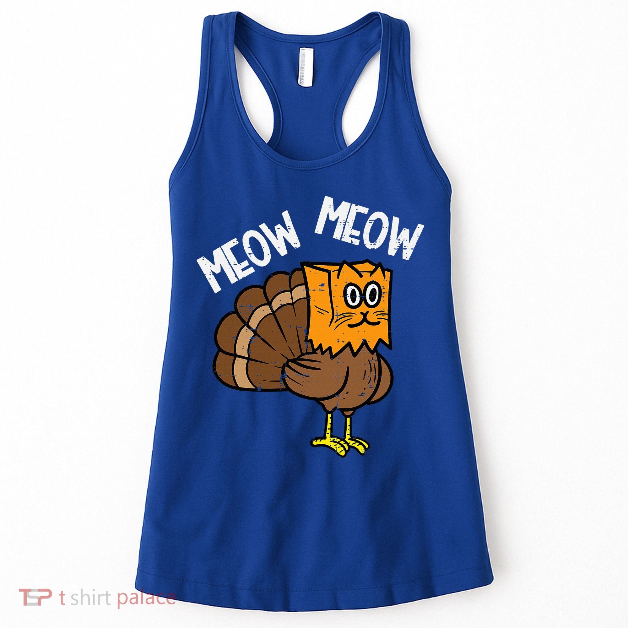 Turkey Paper Bag Meow Funny Thanksgiving Cat Women's Tank Top