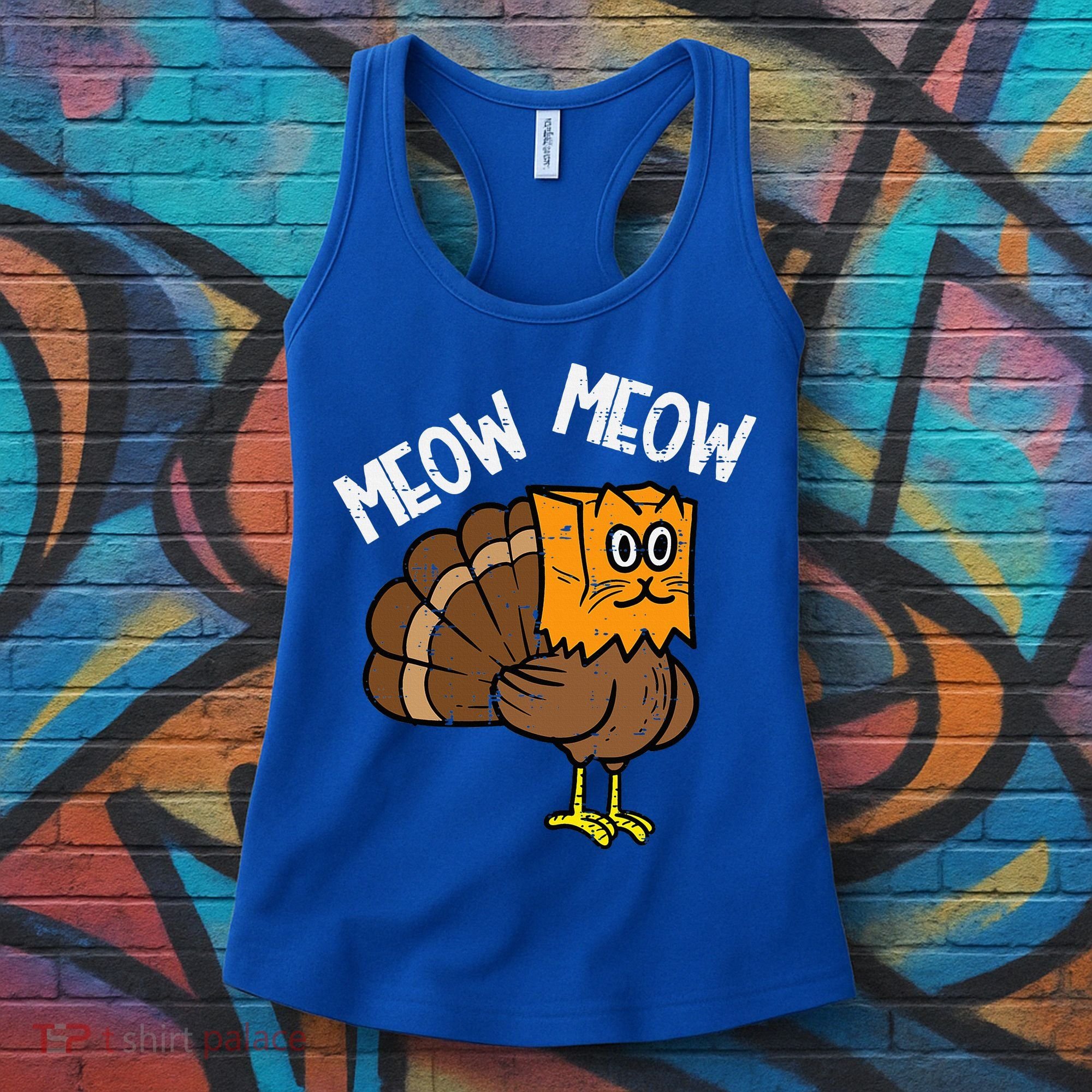 Turkey Paper Bag Meow Funny Thanksgiving Cat Women's Tank Top