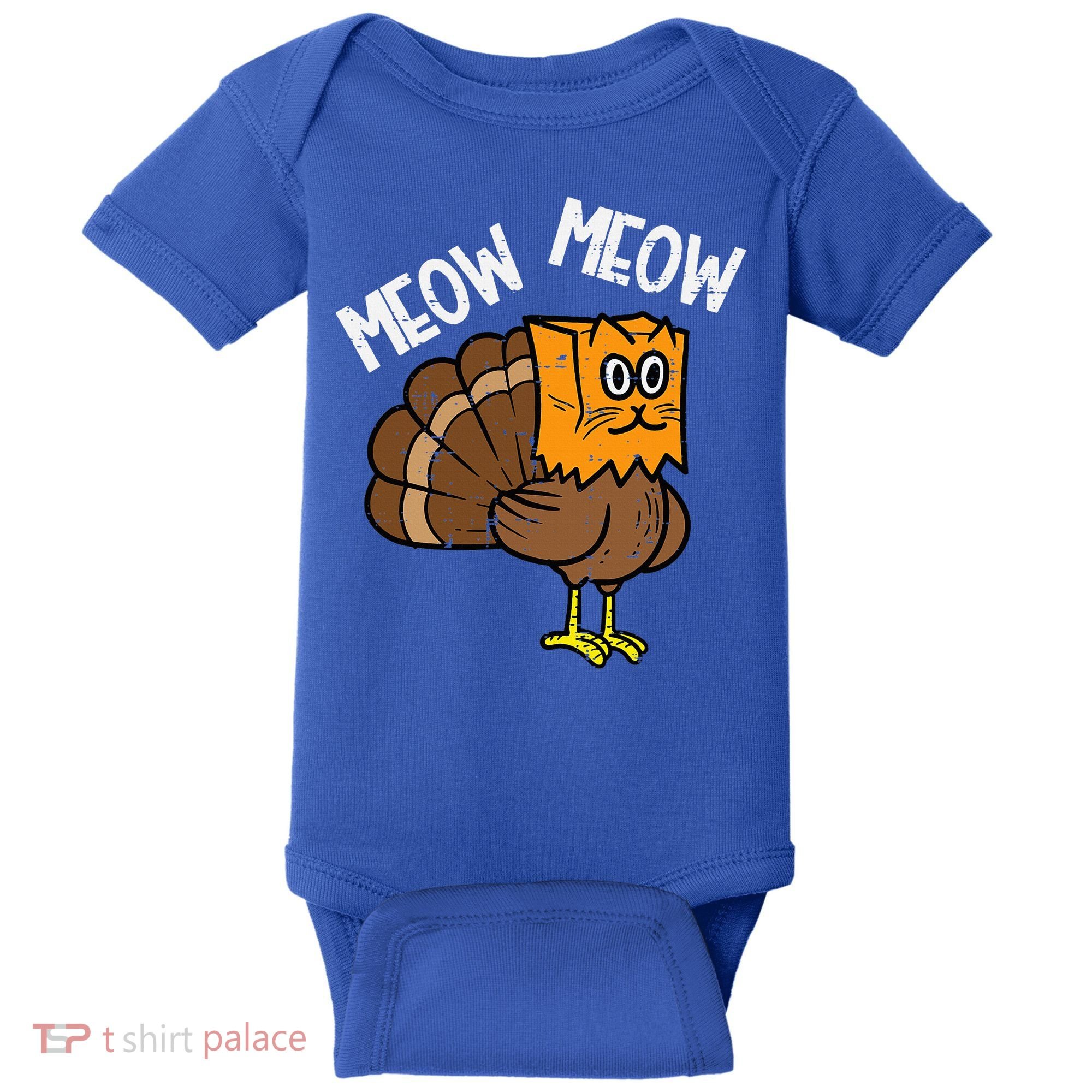 Turkey Paper Bag Meow Funny Thanksgiving Cat Baby Bodysuit