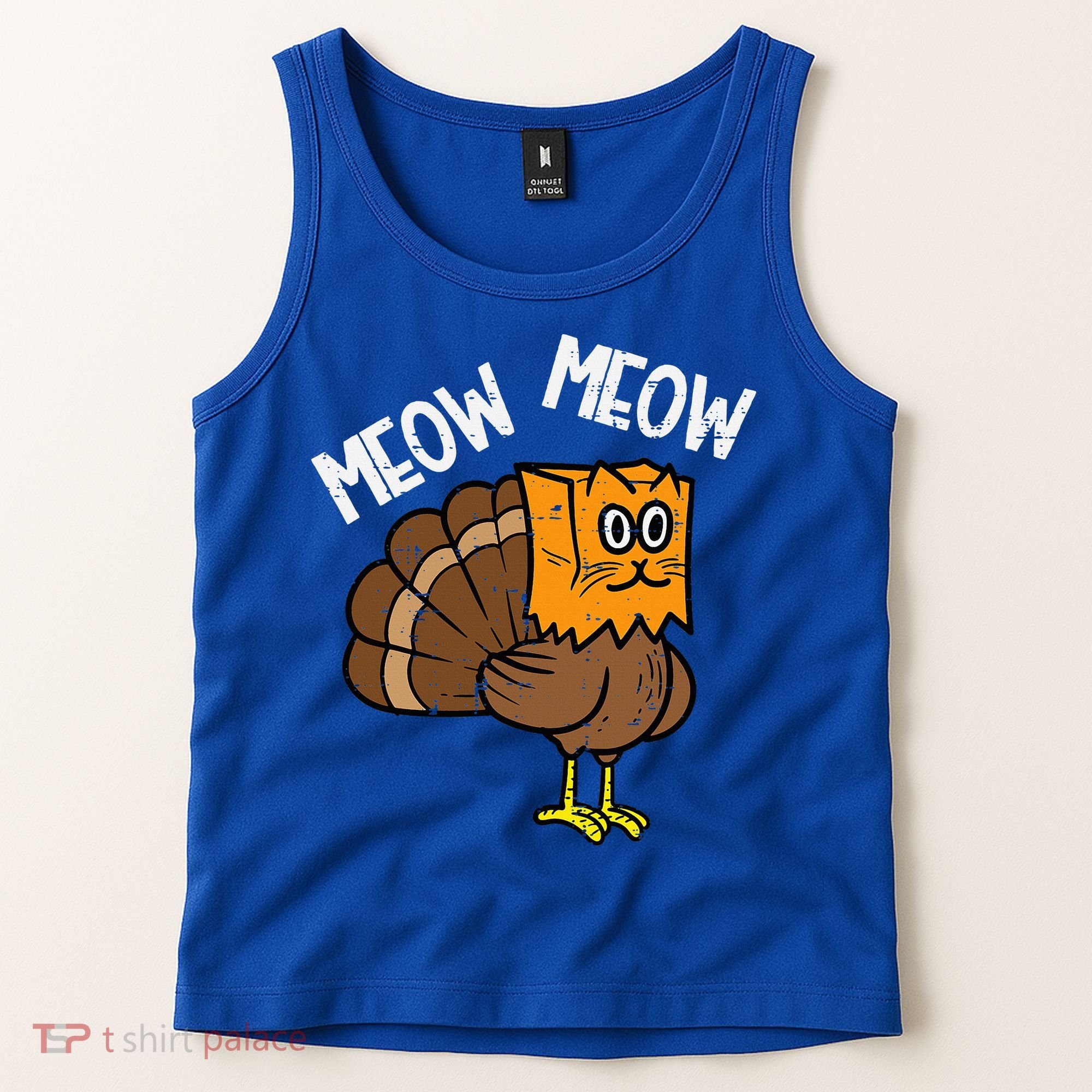 Turkey Paper Bag Meow Funny Thanksgiving Cat Tank Top