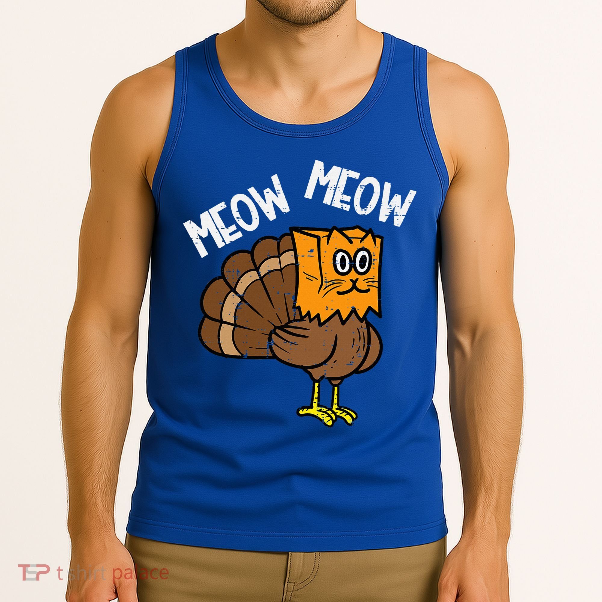 Turkey Paper Bag Meow Funny Thanksgiving Cat Tank Top
